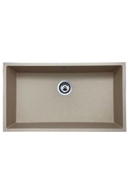 GraniteMy Universele granieten beige zand spoelbak 74x40 cm opbouw onderbouw en vlakbouw met rvs plug 1208968017