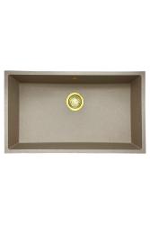 GraniteMy Universele granieten beige zand spoelbak 74x40 cm opbouw, onderbouw en vlakbouw met gouden plug 1208968018