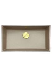 GraniteMy Universele granieten beige zand spoelbak 74x40 cm opbouw, onderbouw en vlakbouw met gouden plug 1208968018