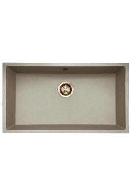 GraniteMy Universele granieten beige zand spoelbak 74x40 cm opbouw onderbouw en vlakbouw met koperen plug 1208968019