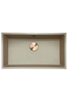 GraniteMy Universele granieten beige zand spoelbak 74x40 cm opbouw onderbouw en vlakbouw met koperen plug 1208968019
