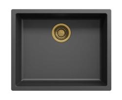 Chiuvetă neagră 50x40cm submontată, montată pe blat și montată la același nivel, cu dop auriu 1208968037.