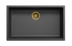 Chiuvetă mare neagră 70x40cm pentru montaj sub blat, montaj pe blat și montaj la nivel cu blat, cu dop auriu 1208968040