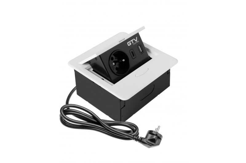 Priza de mobilier încorporată AVARO, 1x priză franceză, USB A+C, Cablu 1.5m, Alb