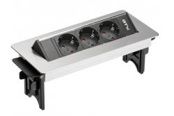 Prelungitor de birou fără casetă cu 3 prize schuko, cablu de alimentare de 1,5m cu plug inox (montare cu șurub)