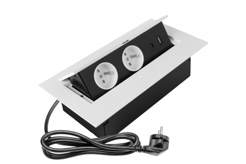 Priză de mobilă 2x priză schuko, USB A+C, fără cablu, albă