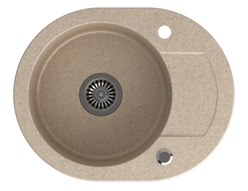 Quadri Londra Beije Granit Chiuvetă Rotundă cu Zonă de Scurgere și Dop din Oțel Inoxidabil 585x460mm Reversibilă - 1208969495