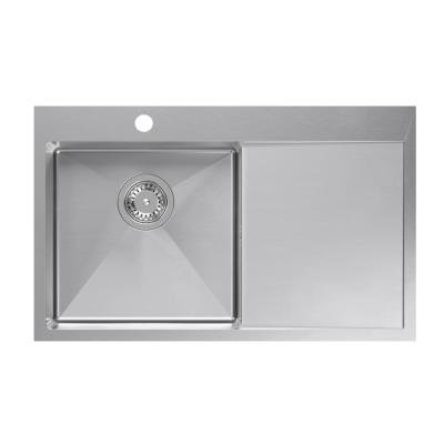 Aquadesign Clara Chiuvetă din oțel inoxidabil cu cuvă pe partea stângă 78x48cm pentru montaj pe blat sau la nivel cu blatul, cu scurgător, banc pentru baterie și dop din oțel inoxidabil - 120
