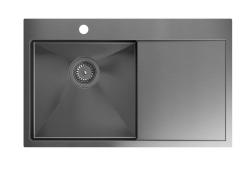 Design de apă Clara chiuvetă Gun metal 78x48cm încorporat sau încastrat cu scurgător, banc de robinet și dop Gun metal - 1208969498