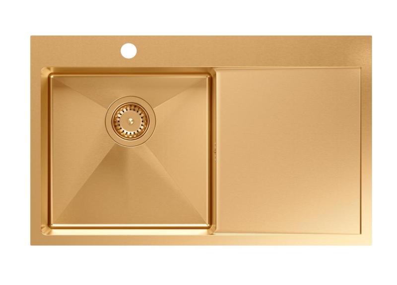 Aquadesign Clara Chiuvetă Cupru 78x48cm Montaj pe Blat sau Montaj la Nivel cu Scurgător, Bancă pentru Baterie și Dop din Cupru - 1208969500