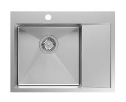 Designul Aqua Clara Chiuvetă din Inox cu Bol pe Partea Stângă 62x48cm Montare pe Blat sau Montare la Nivel cu Scurgător, Banc de Robinet și Dop din Inox - 1208969501