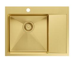 Aquadesign Clara Chiuvetă Aurie 62x48cm Deasupra sau La Nivel cu Scurgător, Banc de Robinet și Dop Auriu - 1208969502