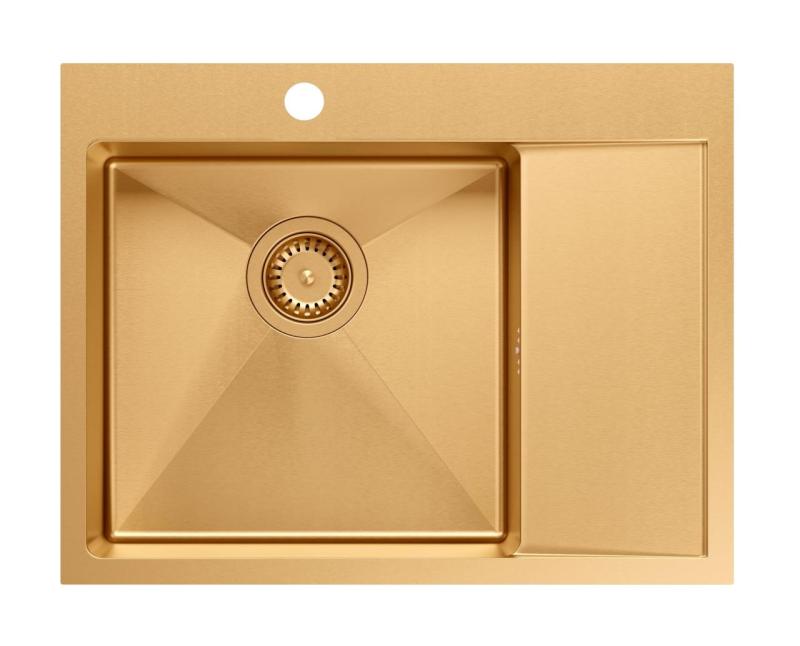 Aquadesign Clara Chiuvetă Cupru 62x48cm Montaj pe Blat sau Montaj la Nivel cu Blatul cu Suport de Scurgere, Bancă pentru Robinet și Dop de Cupru - 1208969503