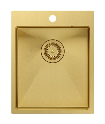 Aquadesign Clara Chiuvetă Aurie 40x50cm Montaj pe Blat sau la Nivel cu Blatul cu Orificiu pentru Baterie și Dop Auriu - 1208969506