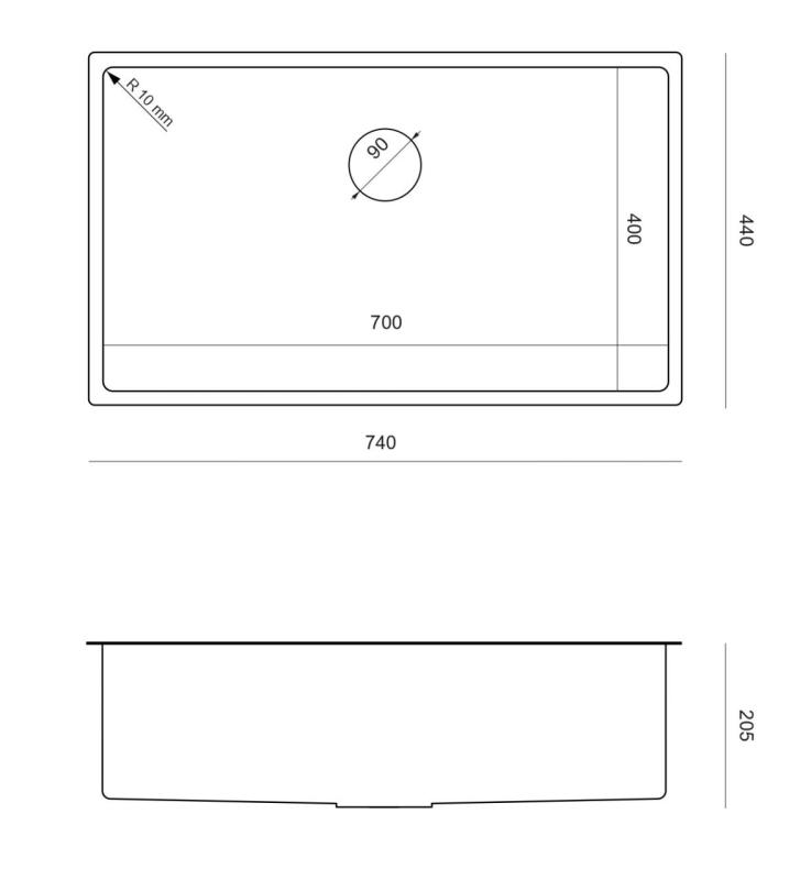 Aquadesign Zara Chiuvetă Cupru 74x44cm Montare Sub Blat, Montare La Nivel și Montare Pe Blat cu Dop de Cupru - 1208969510