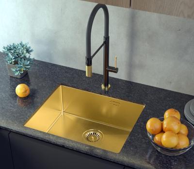 Aquadesign Zara Chiuvetă Aurie 54x44cm Submontaj, Montaj la Nivel și Supramontaj cu Dop Auriu - 1208969512