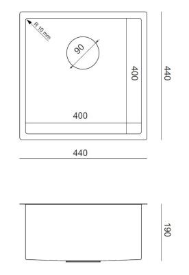 Aquadesign Zara Chiuvetă Aurie 44x44cm Submontaj, Montaj la Nivel și Montaj deasupra cu Dop Auriu - 1208969514