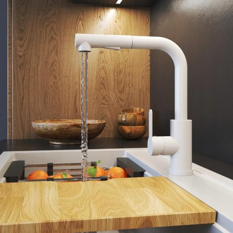 Graniteland Celeste Robinet de bucătărie alb cu gura de scurgere extensibilă și duș de mână cu funcție dublă 1208969526