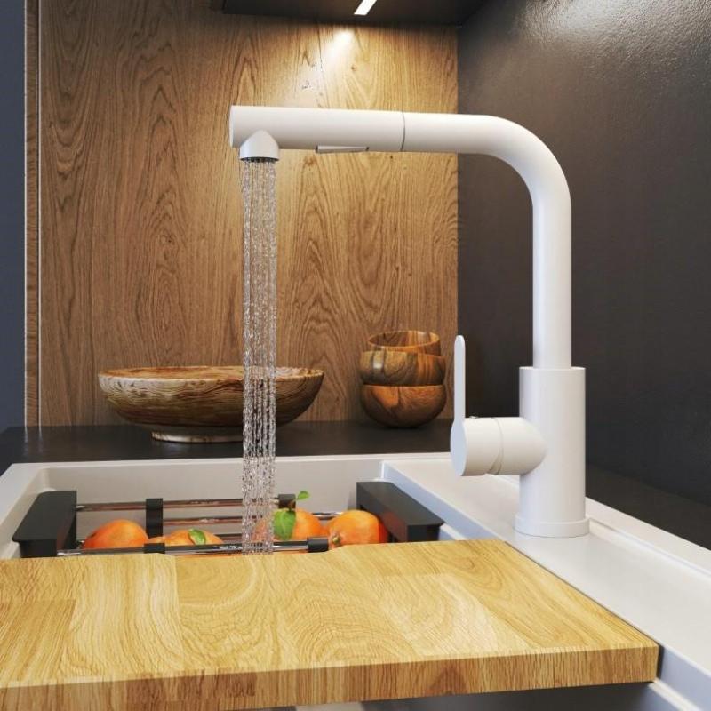 Graniteland Celeste Robinet de bucătărie alb cu gura de scurgere extensibilă și duș de mână cu funcție dublă 1208969526