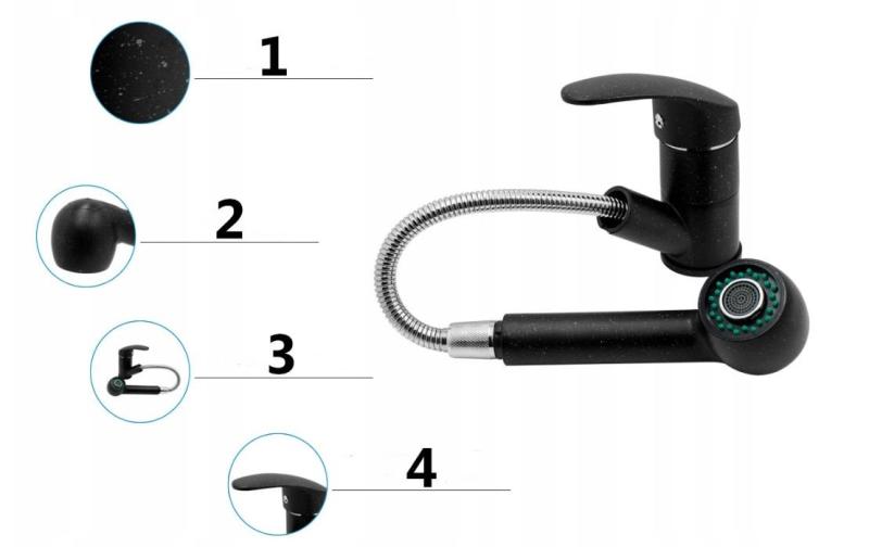 Baterie de bucătărie Graniteland Rhea cu aspect de piatră de arduin, cu bec extensibil și duș de mână cu dublă funcție 1208969536