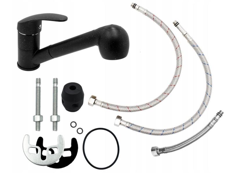 Baterie de bucătărie Graniteland Rhea cu aspect de piatră de arduin, cu bec extensibil și duș de mână cu dublă funcție 1208969536