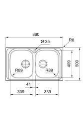 Franke Spark SKX 620-86 Chiuvetă dublă din inox cu orificiu pentru robinet Montare pe blat 86x50cm 101.0714.440