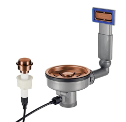 Set sită scurgere chiuvetă Lorreine cu preaplin și buton de presiune pentru golire automată, cupru, 1208969591