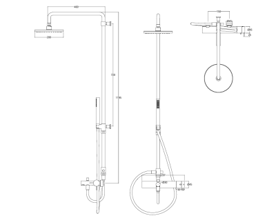Waterevolution Flow baterie de duș termostatică cu trei căi, cu duș principal de 250mm și duș de mână rotund, culoare auriu deschis T131TNR25WGE