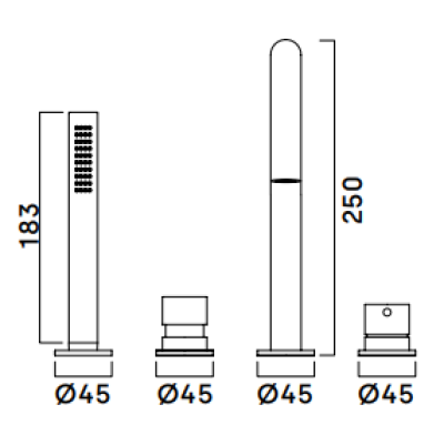 Waterevolution Flow 4-gaats badkraan voor badrandmontage zwart H T138HPR