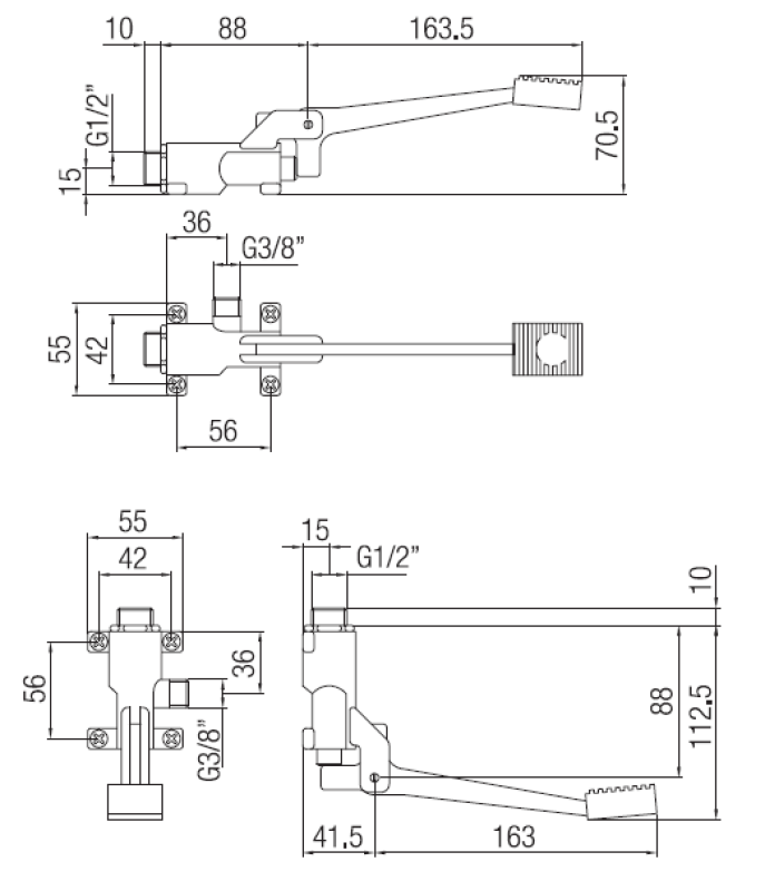 PB Pedal Line Pedală de picior cromată pentru montare pe podea sau perete 1208969729