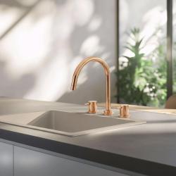 Waterevolution Flow 3-găuri robinet de bucătărie cu pipă rotativă și conexiune pentru apă filtrată cupru T152UCPE