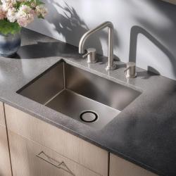 Waterevolution Flow 3-orificii robinet de bucătărie în unghi cu gura de scurgere rotativă și conectare la apă filtrată din oțel inoxidabil T152HIE
