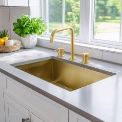 Waterevolution Flow 3-găuri robinet de bucătărie cu gura de scurgere rotativă și conexiune pentru apă filtrată, alamă T152HLE