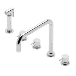 Evoluția apei Flow robinet de bucătărie cu cot cu 5 orificii, cu pulverizator extensibil și conexiune pentru apă filtrată, crom T154H01
