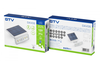 Corp de iluminat solar cu detector de mișcare și amurg DAVOS, LED, 1000lm, 4000K, 2000mAh, IP54, alb
