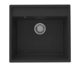 GraniteMy Bremen Chiuveta de Granit 53x50 cm Neagră - Suprafață, Submontaj și Montaj Plat cu Gaura pentru Robinet și Dop Auriu 1208969969