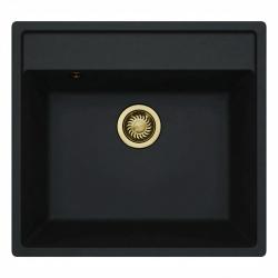 GraniteMy Bremen Chiuveta de Granit 53x50 cm Neagră - Suprafață, Submontaj și Montaj Plat cu Gaura pentru Robinet și Dop Auriu 1208969969