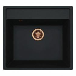 GraniteMy Bremen Chiuvetă de Granit 53x50 cm Negru - Suprafață, Submontare și Încorporabilă cu Gaură pentru Robinet și Dop de Cupru 1208969970