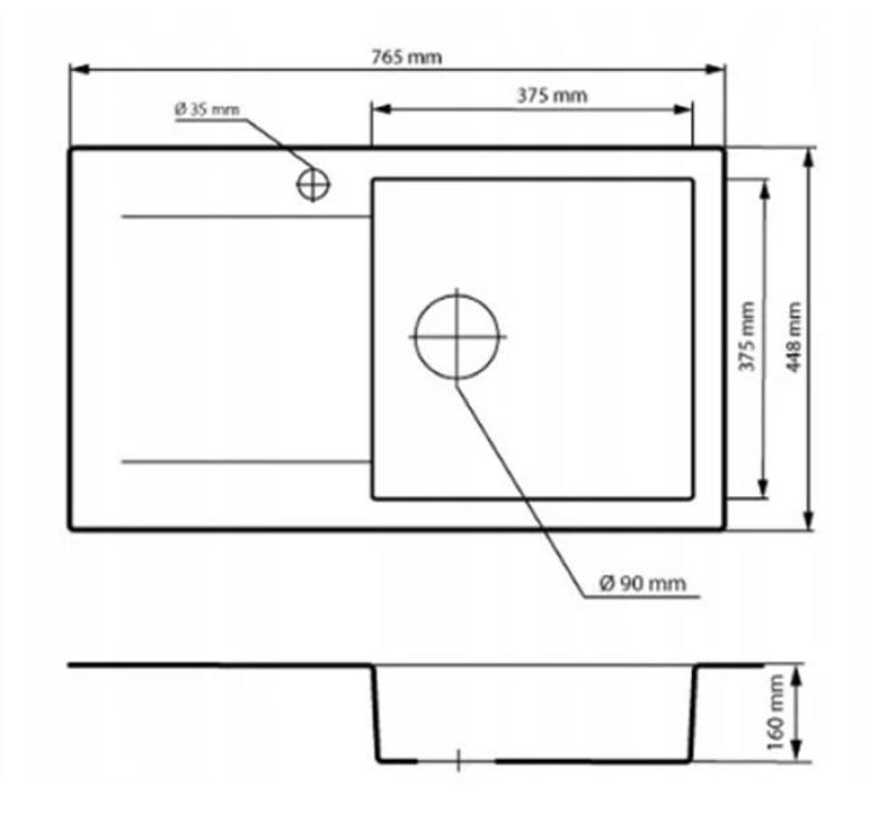 Graniteland Liri Granit Alb Chiuvetă cu zonă de scurgere 765x448 mm 1208969990