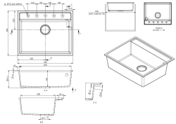 GraniteMy Bremen Chiuvetă din Granit 64x52 cm Negru – Montare pe Blat, Sub Blat și la Nivel cu Blatul cu Banc de Găuri pentru Robinet și Dop din Oțel Inoxidabil 1208969992