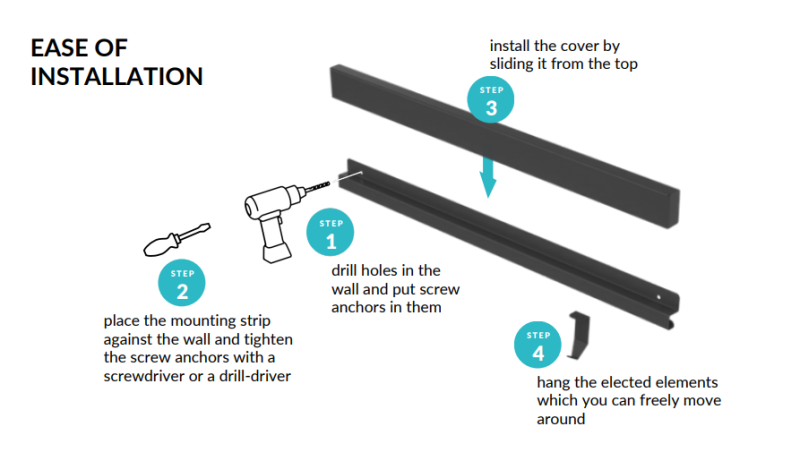 Set șină de bucătărie Epka Luxion 60 cm cu accesorii din metal cu montare invizibilă negru 1208969993