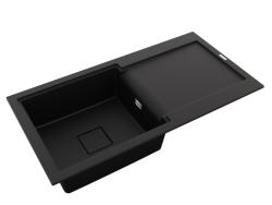 GranitMy Zafiri Chiuvetă de Granit Negru cu Montare pe Blat 97x50 cm cu Zonă de Scurgere, Reversibilă, cu Capac de Scurgere Pătrat Negru 1208969997.