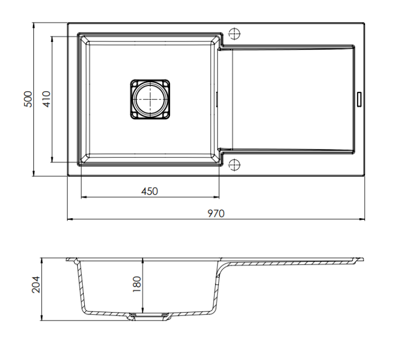 GranitMy Zafiri Chiuvetă de Granit Negru cu Montare pe Blat 97x50 cm cu Zonă de Scurgere, Reversibilă, cu Capac de Scurgere Pătrat Negru 1208969997.