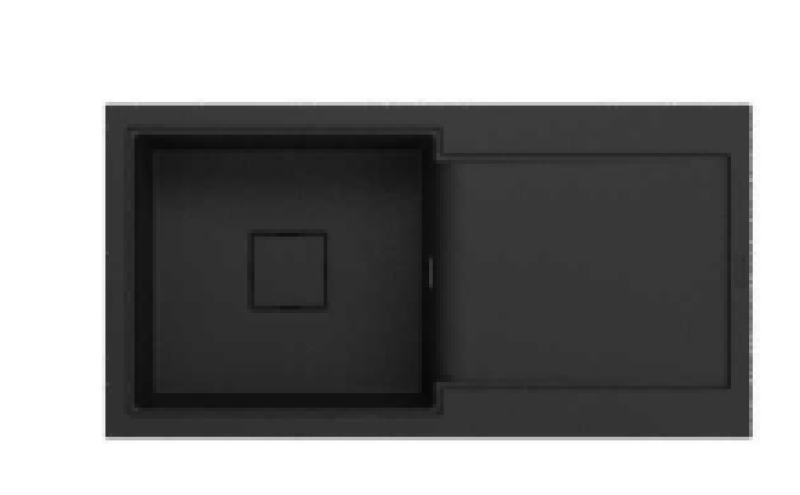 GranitMy Zafiri Chiuvetă de Granit Negru cu Montare pe Blat 97x50 cm cu Zonă de Scurgere, Reversibilă, cu Capac de Scurgere Pătrat Negru 1208969997.