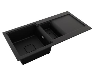GranitMy Zafiri Chiuvetă de Granit Negru de Suprafață 1,5 cuve 100x50 cm cu Scurgător, Reversibilă, cu Capac de scurgere Pătrat Negru 1208969998