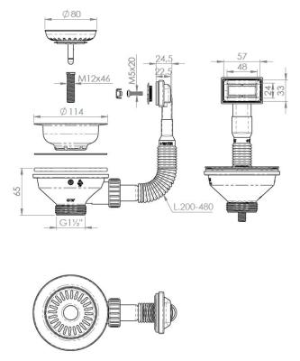Set de dopuri pentru chiuvetă Granitemy Alb, Set de scurgere pentru chiuvetă inclusiv preaplin dreptunghiular – 1208970005