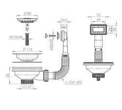Set de dopuri pentru chiuvetă Granitemy, metal pistol, Set de scurgere pentru chiuvetă inclusiv preaplin dreptunghiular – 1208970006