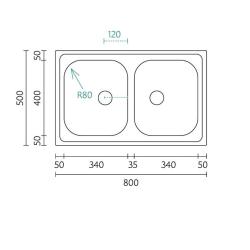 Banca Centurio 20 chiuvetă dublă din inox montaj pe blat 80x50cm 1208970026
