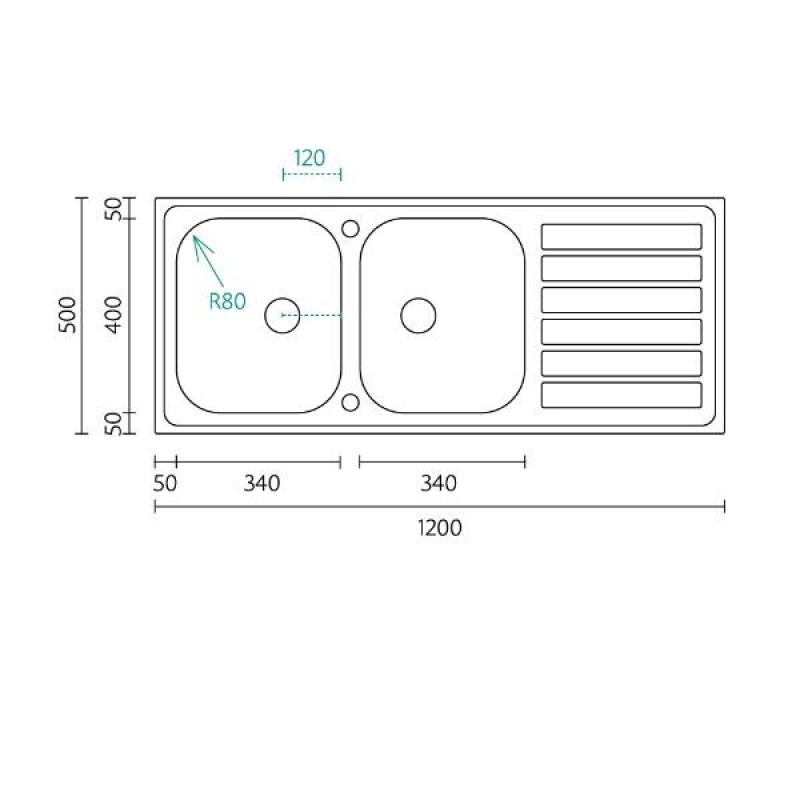 Banc Centurio 120 din oțel inoxidabil cu două chiuvete montate pe blat 120x50cm cu scurgător 1208970029.