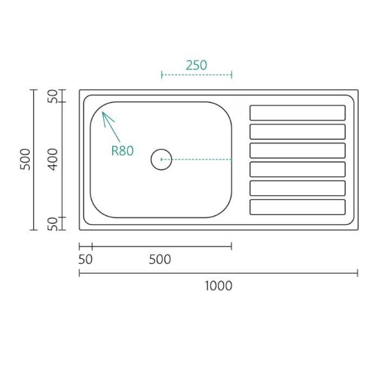Banka Centurio 100-50 Chiuvetă din oțel inoxidabil, montată pe blat, 100 x 50 cm, cu zonă de scurgere 1208970030